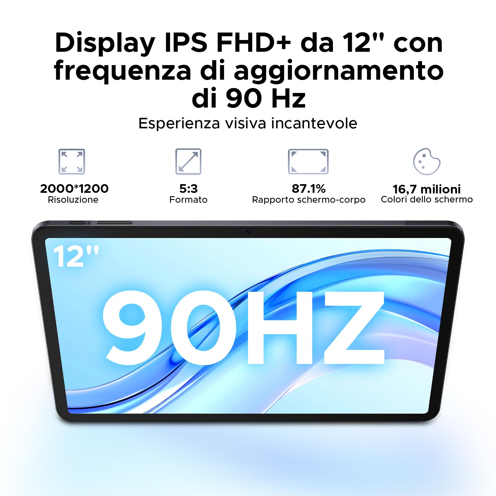 DOOGEE Tab E3+ Tablet 12 Pollici Helio G100, Android 15 Gaming Tablet Con Sim 2.4K 7.5mm, 32GB+256GB, 8800mAh 18W OTG 4G LTE, Dual Card Slots WiFi 2.4G/5G, 13MP+5MP, 90Hz Quattro Altoparlanti, Nero