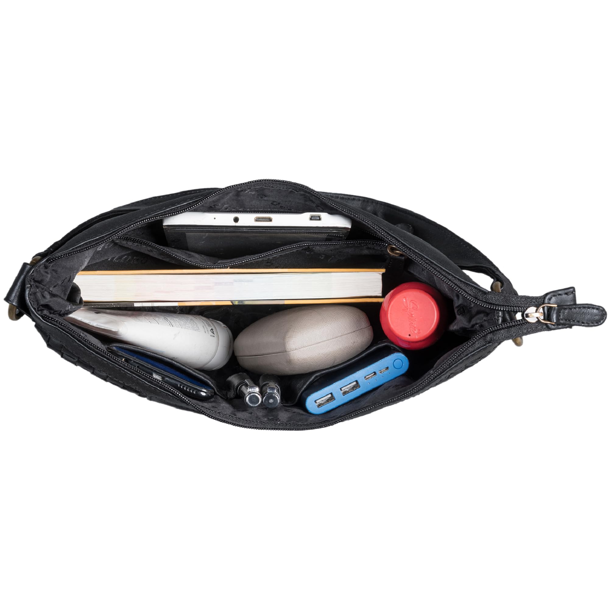 STILORD Katharina Elegante Bolso de asa de Piel Tejida con Bandolera Desmontable Bolso de Noche Bolso de Viaje de Piel auténtica Color:Negro