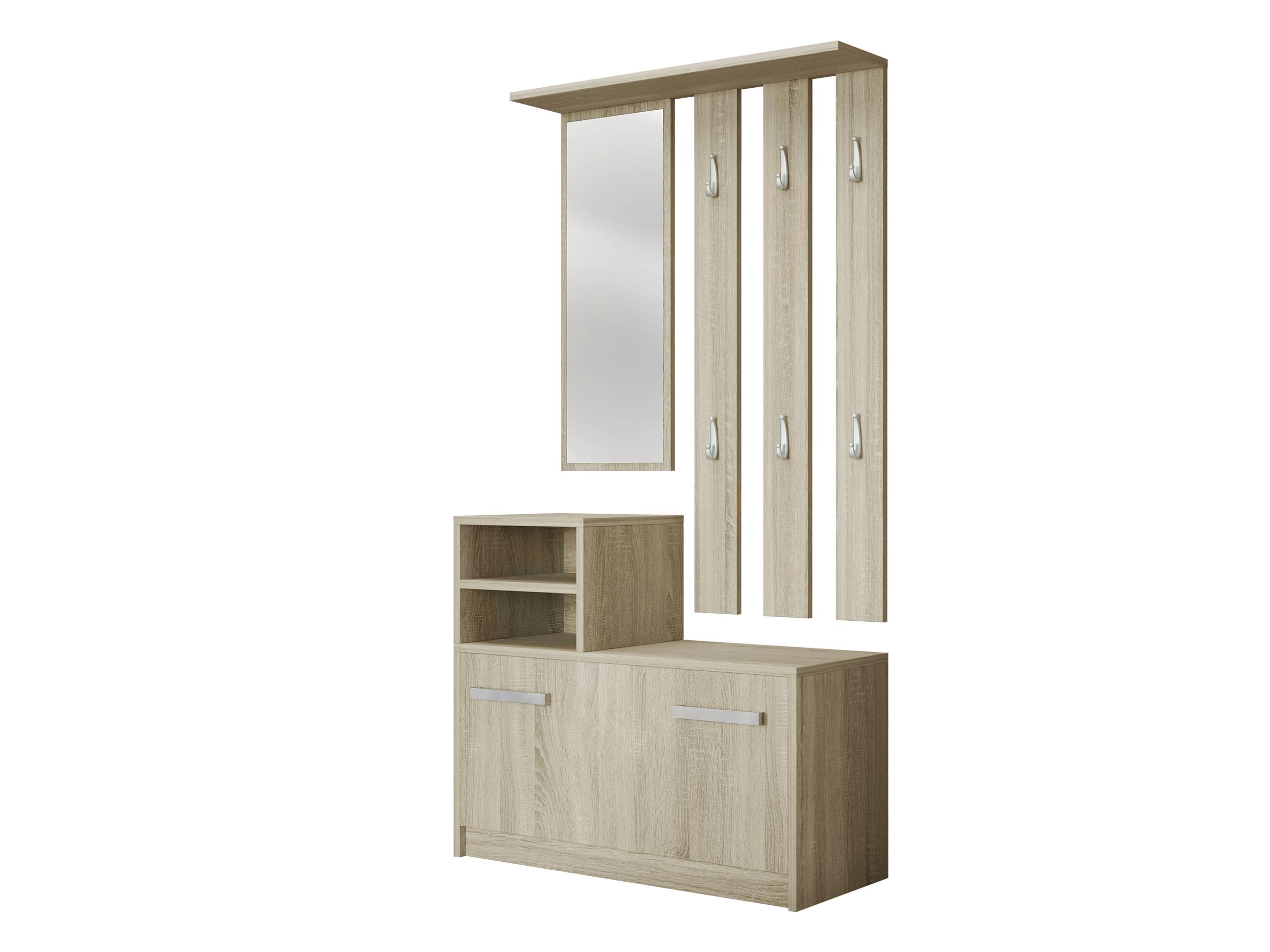 Mirjan24 Garderoben-Set Biel mit 6 Kleiderhaken, Spiegel, Schuhschrank, Farbauswahl, Wandgarderobe (Sonoma Eiche)
