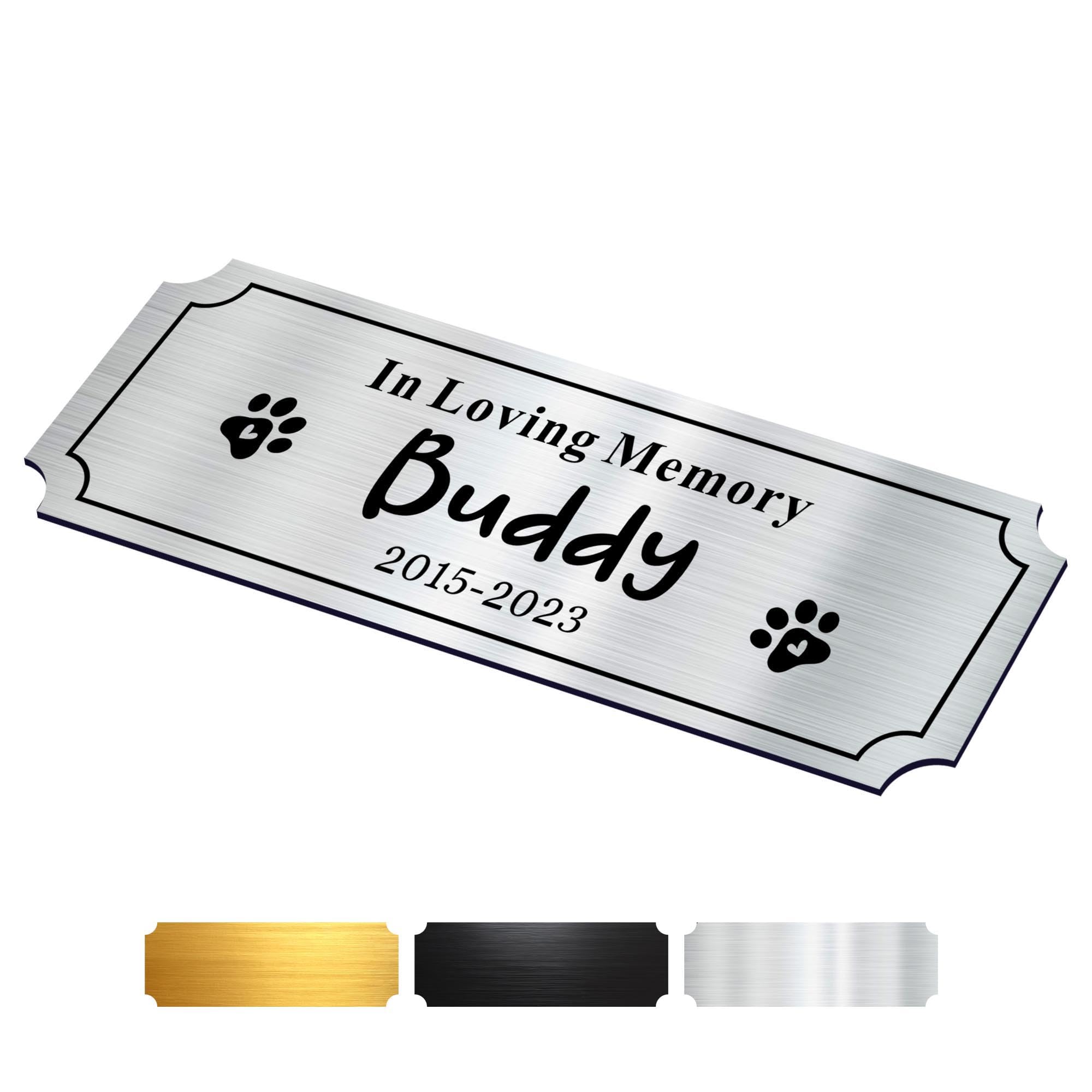 Engraved Plaques Personalised Memorial Plaques for Doors Urns Solid Metal Plate Engraved 1x3in Name Plate Name Label Plaque Name Tags with Adhesive Backing (Sliver-1x3in, Design 2)