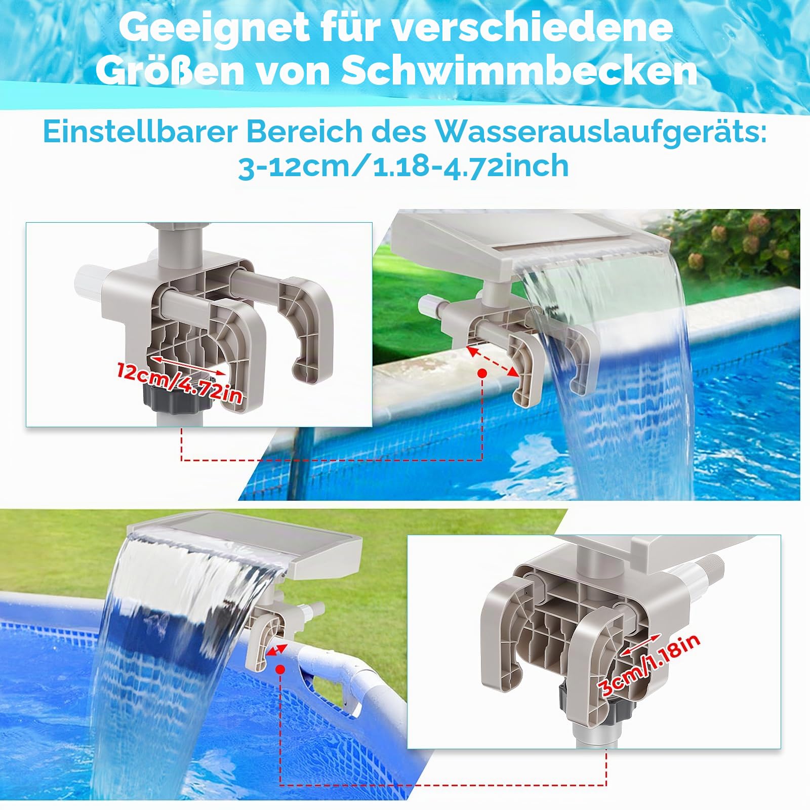 Hanaoyo Poolbrunnen Wasserfall für oberirdische Becken, sanft fliessender Poolwasserfall, Zubehör für oberirdische Pools, kühlende und entspannende Poolbrunnen für Außendekoration, Schwimmbecken