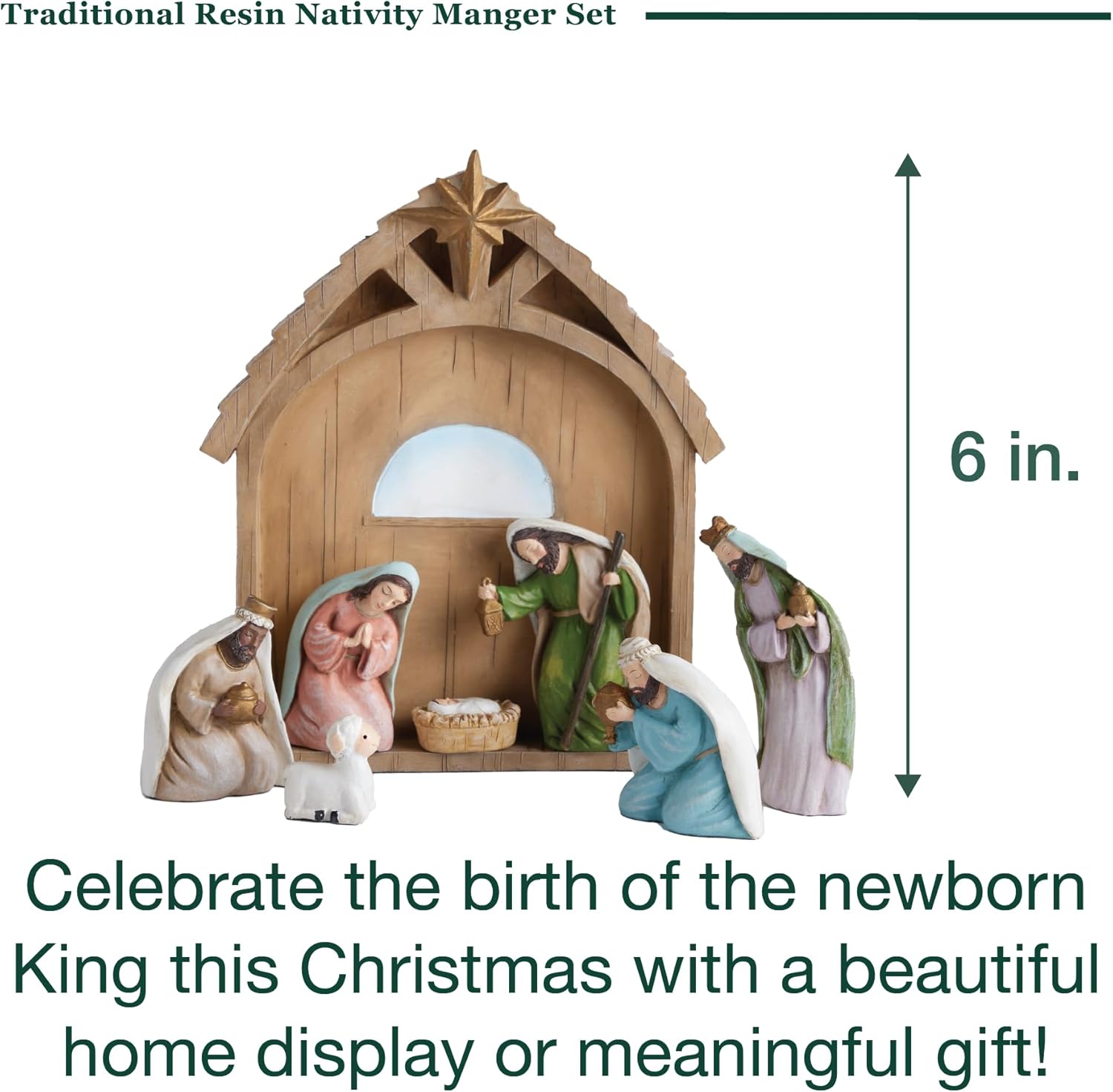 The Nativity Store - Traditional Resin Nativity Manger Set - Religious Christmas Holiday Decoration, 8 pcs