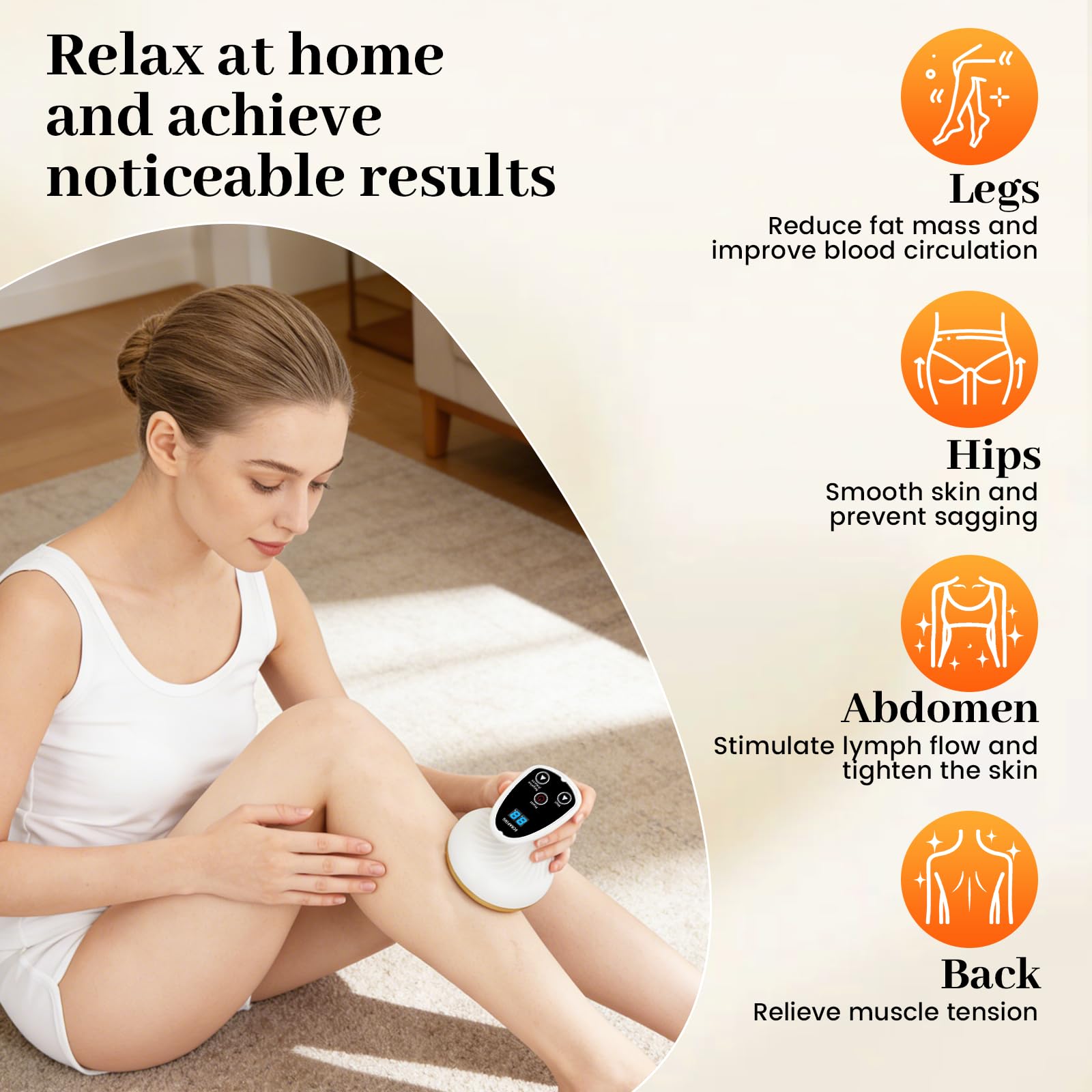 Vacuvia Cellulite Masseur 4 en 1 – Appareil de massage sous vide avec 9 niveaux de chaleur et rechargeable de type C, Gua Sha électrique avec 40 picots et 10 aimants pour une peau plus ferme et une