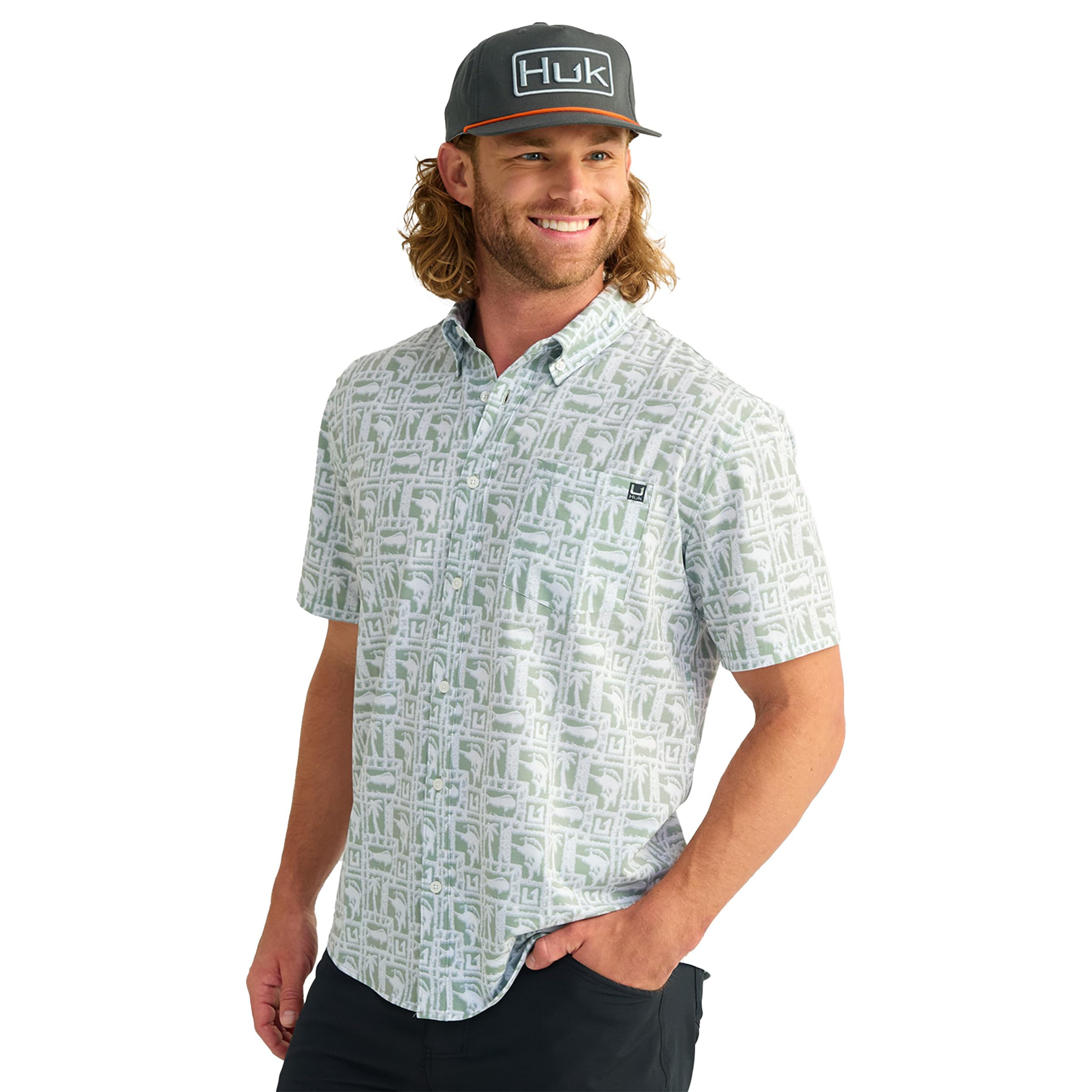 HUK Herren Kona Pattern Short Sleeve Fishing Button Down Shirt Kona-Muster, kurzärmelig, zum Angeln, Button-Down-Shirt (1er Pack)