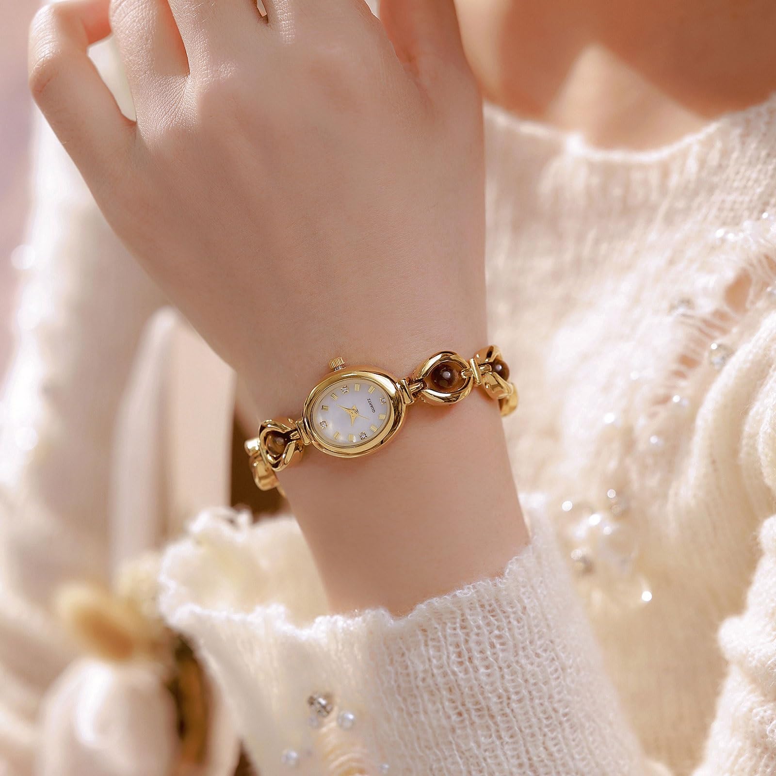 Elegante Reloj for Mujer con Esfera Ovalada y Piedra de Ojo de Tigre Natural, Reloj de Pulsera Vintage Resistente al Agua, un Regalo de Moda for Mujer. Reloj de Pulsera