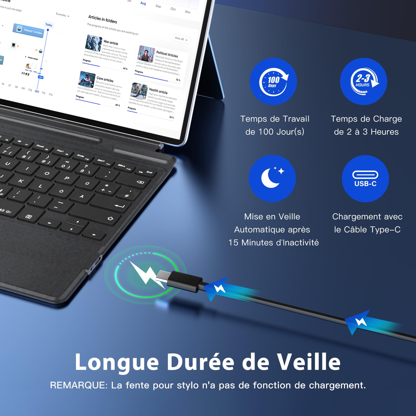 MoKo Clavier Bluetooth Français avec Pavé Tactile pour Microsoft Surface Pro 12/11/ 10/9/ 8/ X 13 Pouces, Clavier Type Cover Fin AZERTY sans Fil avec Porte-Stylet (sans Fonction de Charge), Gris
