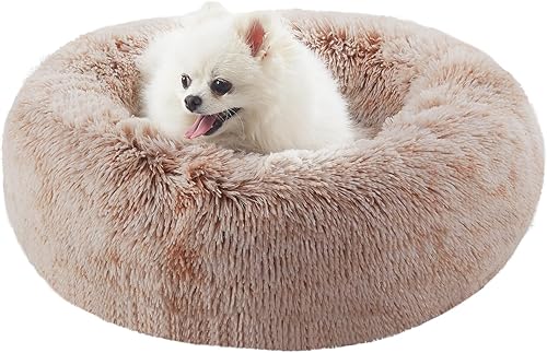 Miniatura 13 de Cama redonda con forma de dona de 36 pulgadas para perros grandes, cama redonda calmante y esponjosa para mascotas con funda extraíble y lavable, se