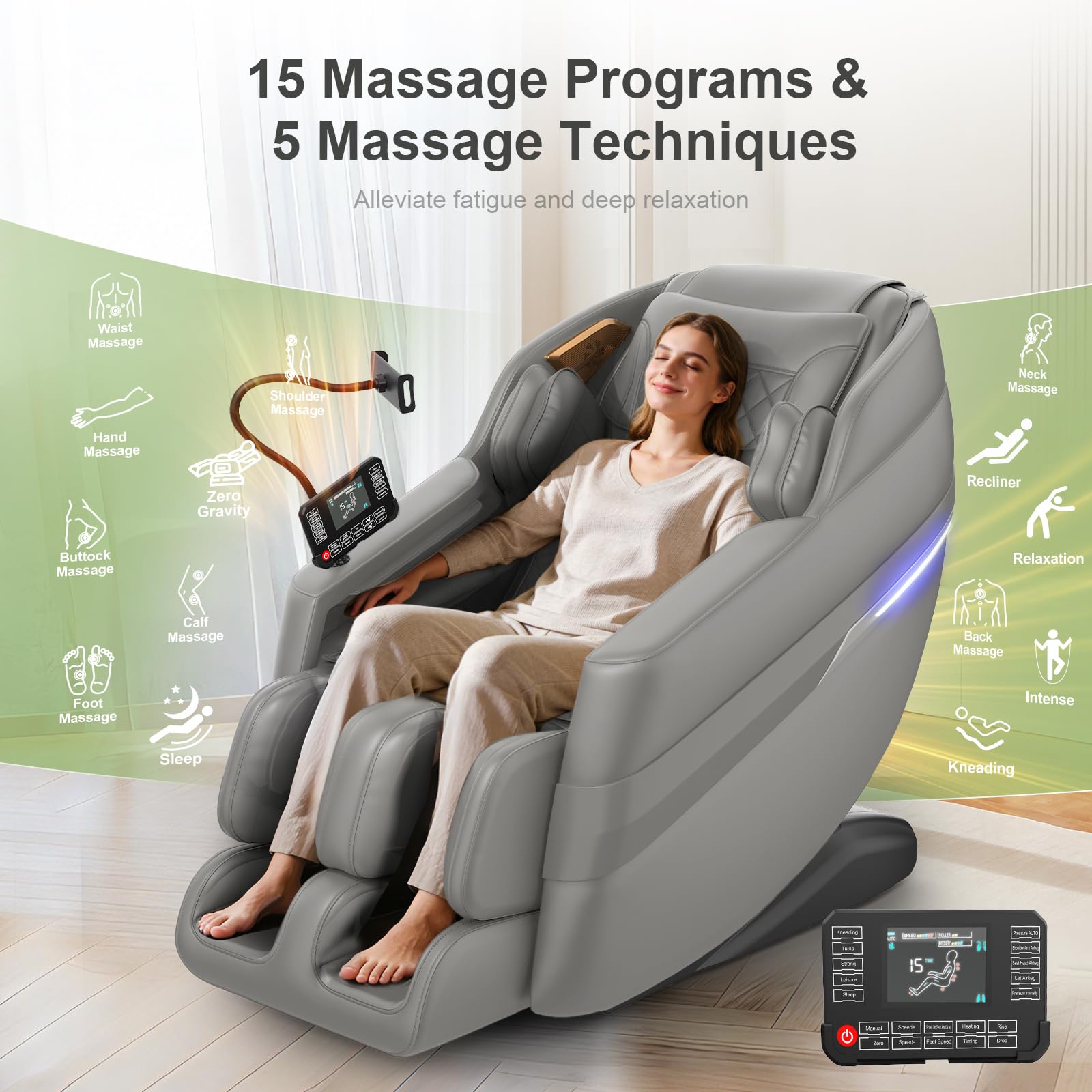 Gegcucey 3D SL-Track-Massagesessel, Ganzkörper-Massagesessel mit 8 Luftkammern, Heizfunktion für Beine und Taille, Fußrollenmassage, KI-Sprachsteuerung und Bluetooth-Lautsprecher, Zero-Gravity-Modus - 3