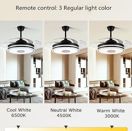 Miniatura 4 de RuiWing - Ventilador de techo Bluetooth de 42 pulgadas con luz y altavoz, control remoto, cuchillas retráctiles, lámpara LED de música, 7 colores,
