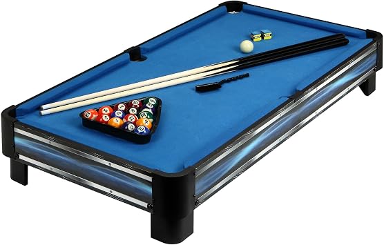 Hathaway Breakout 40-in Tabletop Billiards Set for Dining or Game Tables Compact Blue Pool Playing Surface with Cue Sticks, Ball Kit, Triangle, Chalk & Brush Lightweight Portable Indoor Fun