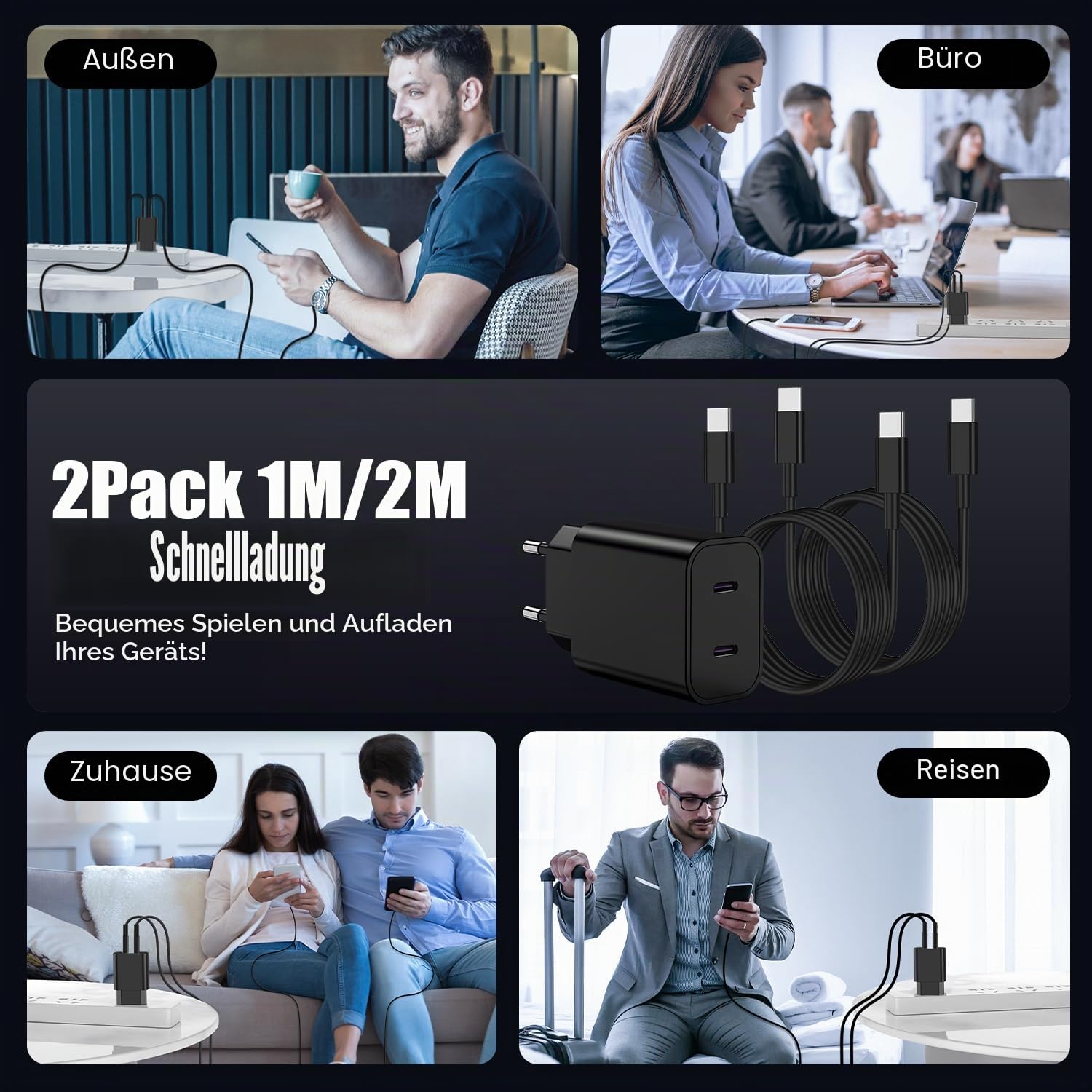 45W USB C Ladegerät Schnellladegerät für Samsung Galaxy S26 S25 S24 S23 S21 Ultra,Usb C Schnellladekabel 1M+2M mit Netzteil Ladegerät Adapter Fast Charger für S10 S9 S8 A55 A54 A53 5g/Tab S8/iPhone 17