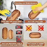 Vista 7 de VieWood Bandejas de madera de acacia, juego de 2 bandejas para servir para decoración del hogar, tabla de servir de madera para frutas, cupcakes