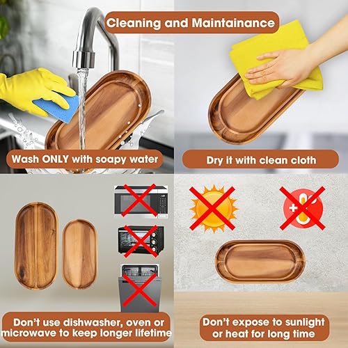 Miniatura 7 de VieWood Bandejas de madera de acacia, juego de 2 bandejas para servir para decoración del hogar, tabla de servir de madera para frutas, cupcakes y