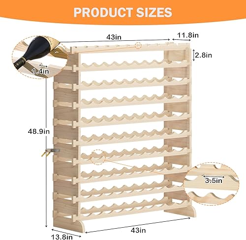 Miniatura 3 de DlandHome Estante apilable para 100 botellas, estante modular de almacenamiento de botellas de vino de 10 niveles, estante de exhibición de