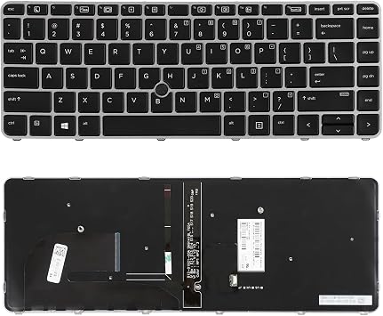 New Keyboard with Backlit and Pointer for HP EliteBook 840 G3 840 G4 745 G3 745 G4 848 G3, Backlight, Silver Frame, US Layout Laptop Keyboard, P/N 901042-001 903008-001 836308-001 6037B0126901