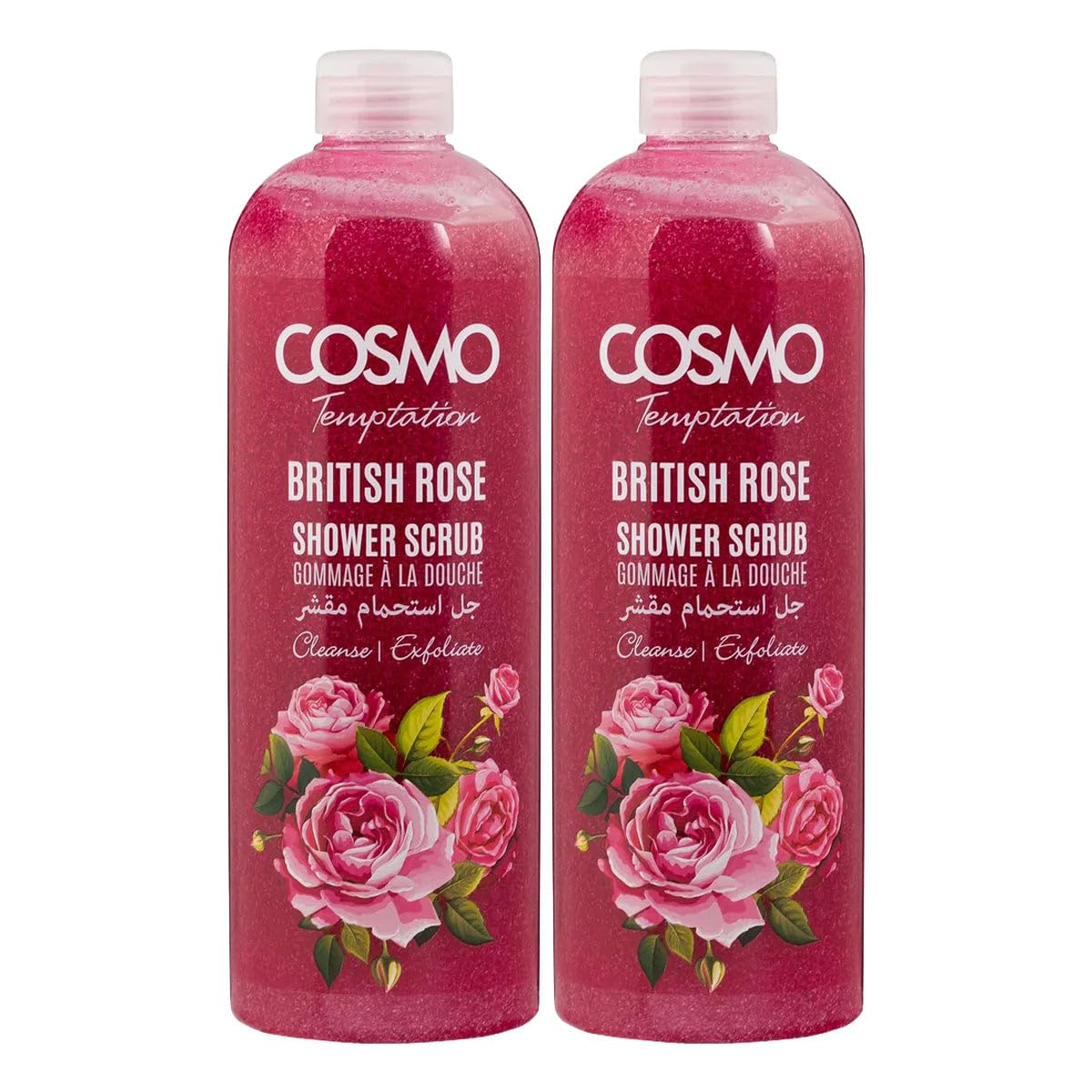 Cosmo Skin Care Temptation British Rose Shower Scrub Pack Of 2, 1000ml | Exfoliating Body Wash For Glowing & Tan Removal | Gentle Shower Gel For Women & Men | Refreshing Floral Rose Fragrance-image-4