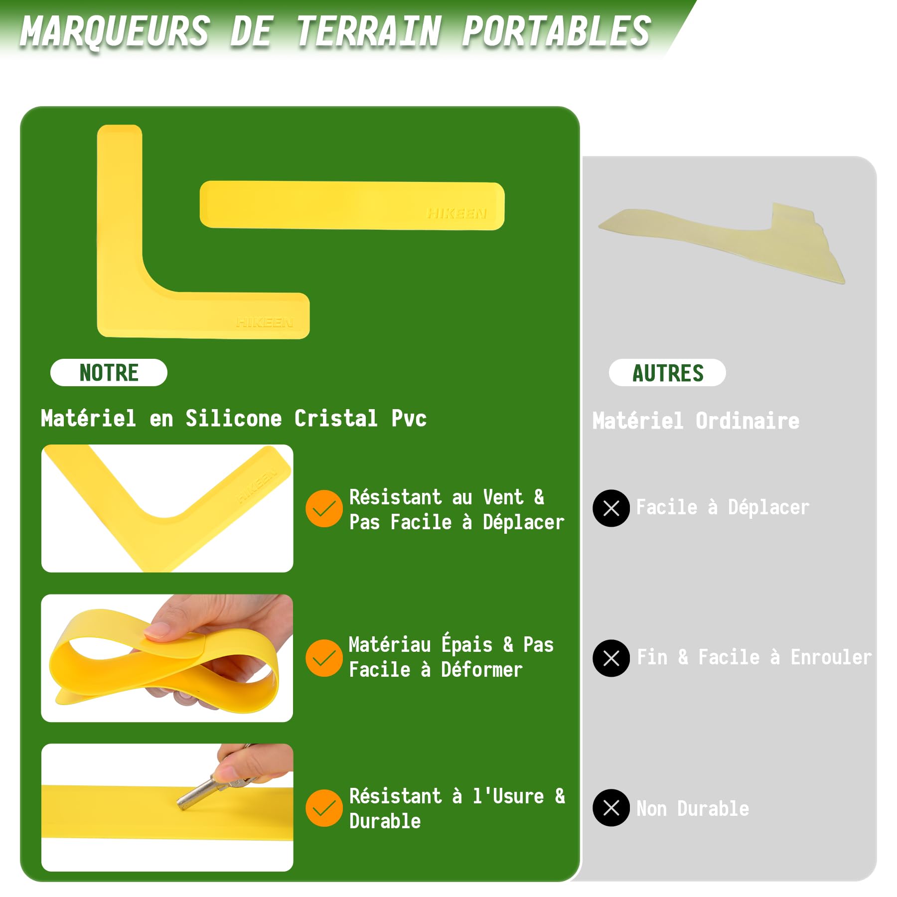 BOOSTEADY Kit de Marqueurs de Terrain de Pickleball, Lot de 1 ou 3 Marqueurs de Lignes de Terrain, Marqueurs pour Terrain de Tennis Pickleball, Marqueurs de Lancer Antidérapants Résistants au Vent