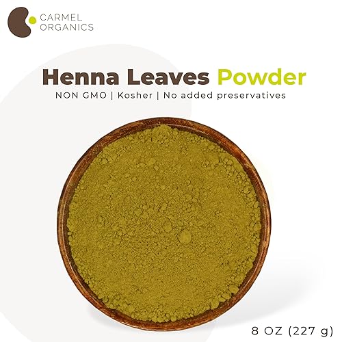 Miniatura 6 de CARMEL ORGANICS Hojas de henna en polvo (8 onzas o 8.01 oz) para el color del cabello  Hecho con hojas de henna naturales y puras  Sin conservantes