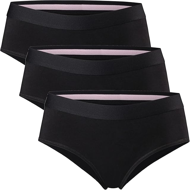 DANISH ENDURANCE Damskie Majtki Hipster z Bawełny Organicznej, Figi, Comfort Fit, Miękka Bielizna z Certyfikatem OEKO-TEX, Zestaw, Czarne, Niebieskie, Szare, Bezmetkowe, Na Co Dzień, 3-PACK