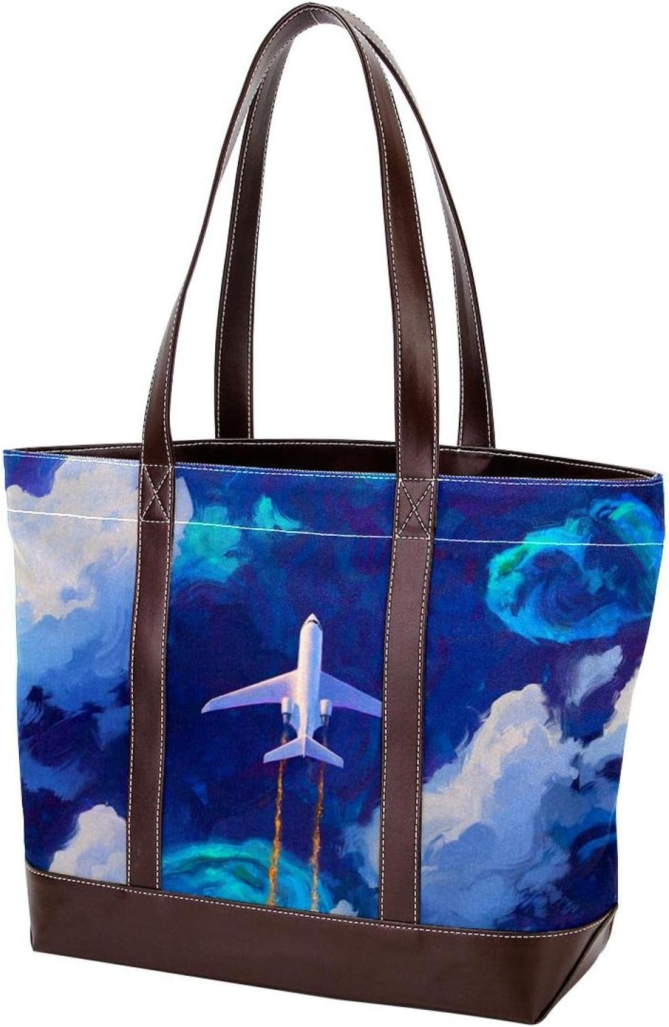 Plane and Clouds Tote Bags Large Leather canvas Purses and