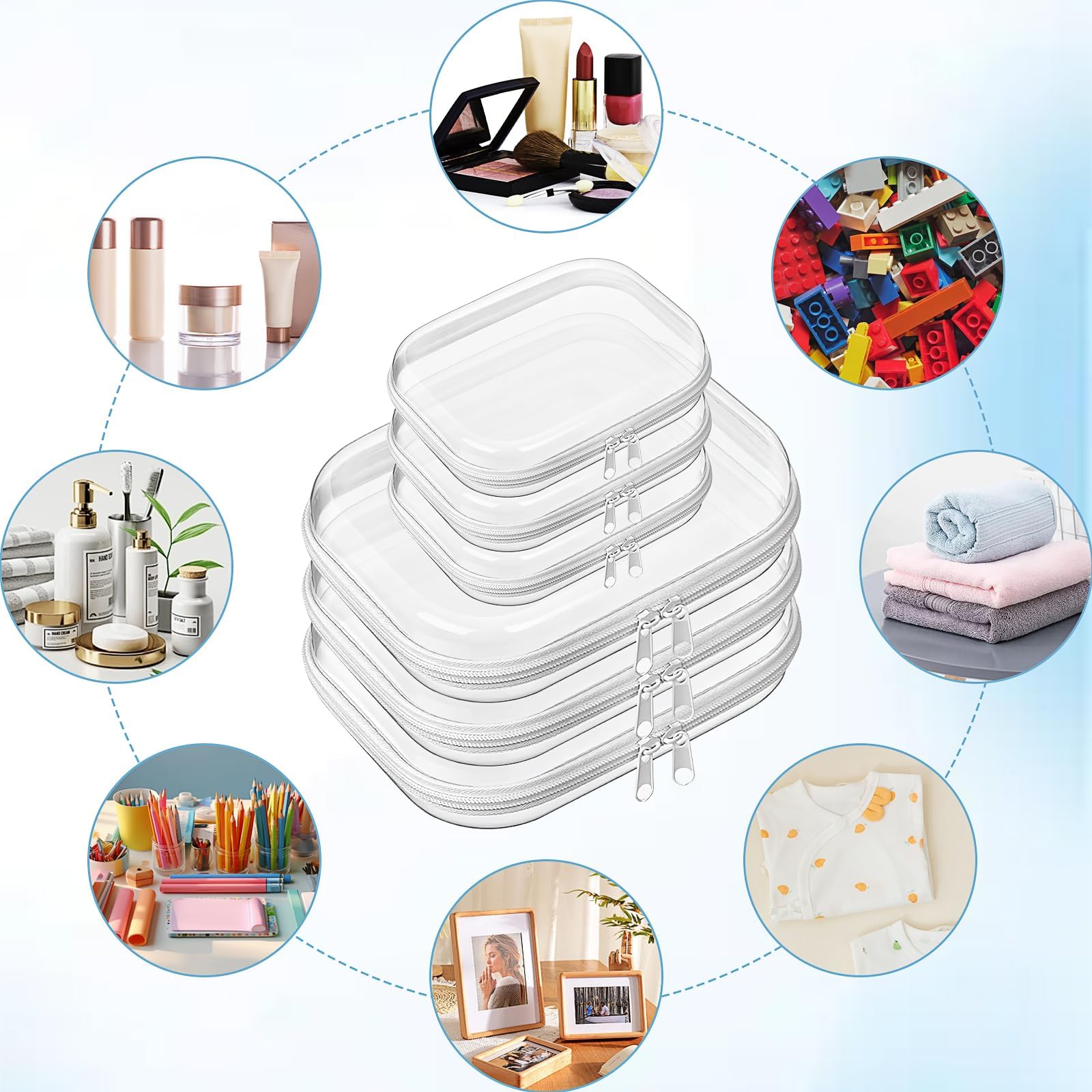 6 custodie rigide trasparenti con cerniera, da viaggio, impermeabili, approvate TSA, borsa trasparente per trucchi e cosmetici, per vacanze, bagno, organizzazione