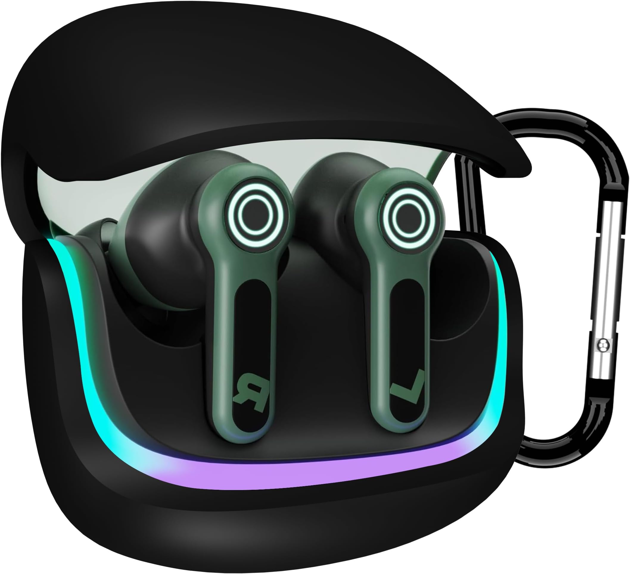 Sounce Earphone Case Cover for Boult Audio Z40 Gaming TWS Soft Silicone Skin Case Cover Shock Absorbing Protective Case with Keychain [Front LED Visible] - Black