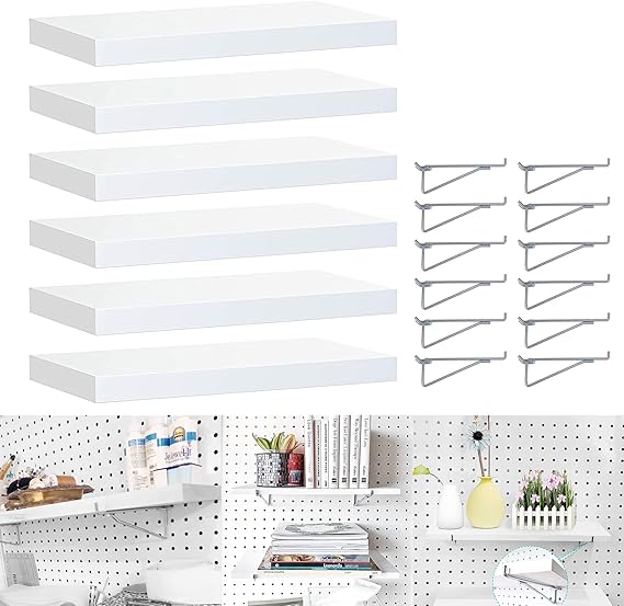 Pegboard Shelf Brackets Kit, 6 Pack Wooden Pegboard Shelves