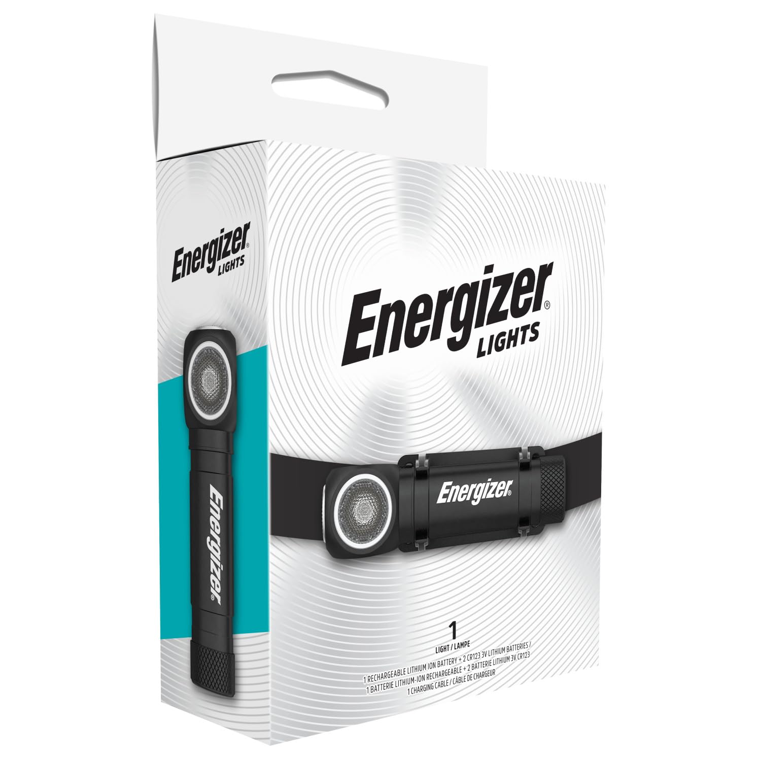 EnergizerHybrid LED Head Torch Rechargeable or Battery Powered, Powerful Bright Headlamp, Water Resistant Headlight for Camping, Outdoor Lights and Running, USB Charging Cable Included