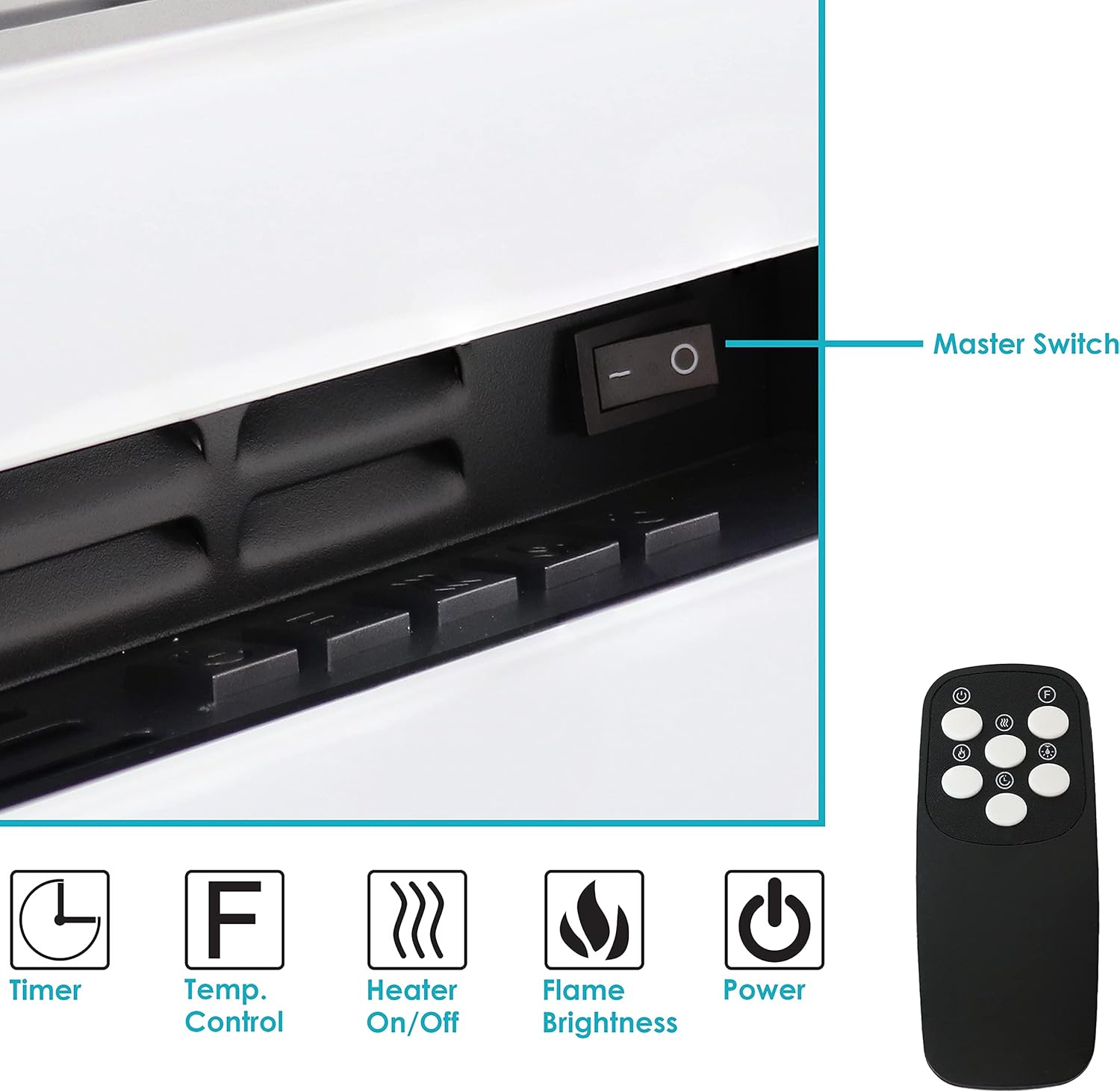 Sunnydaze White Indoor Electric Fireplace Insert - Wall-Mounted Electric Fireplace Heater with 3 Flame Colors - 50-Inch