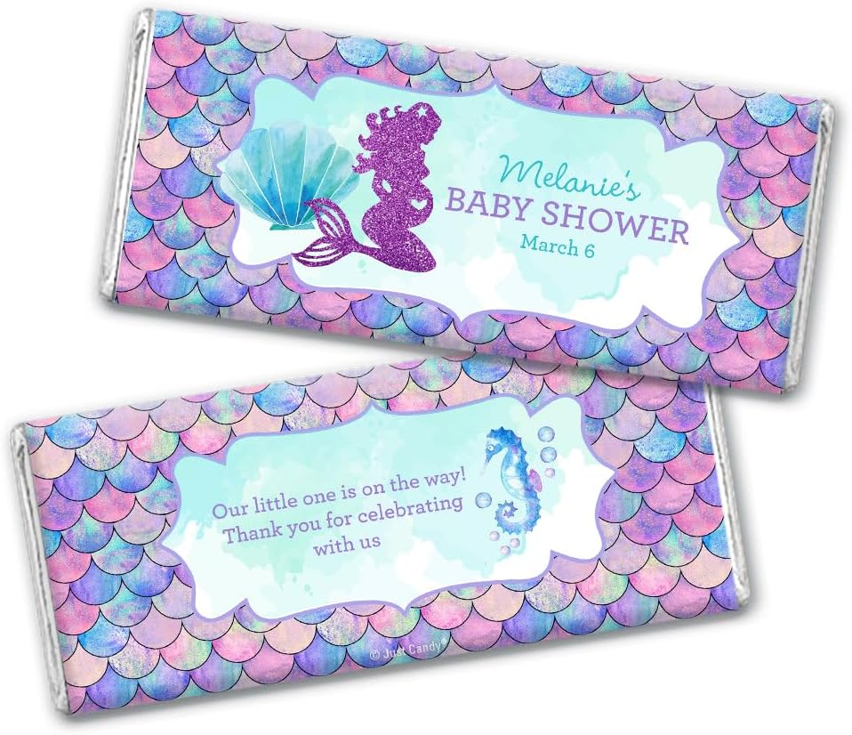 12ct Mermaid Baby Shower Personalized Candy Bars (12 Pack) Party Favors for Guests