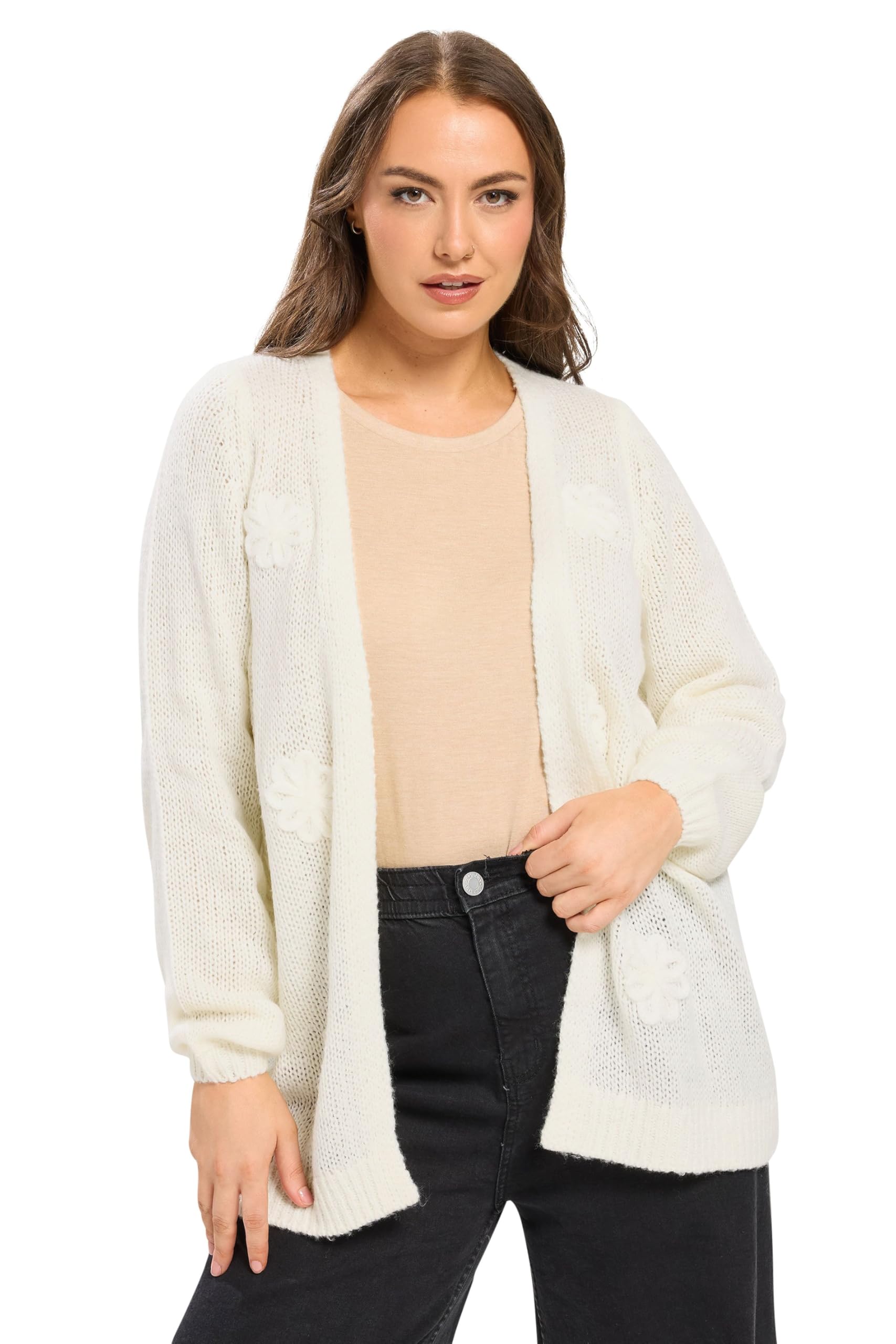 Yours Women's Ivory Flower Detail Cardigan Sweater In | : 22/24