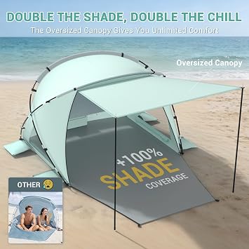 Elegear Beach Tent Sun Shelter with Canopy, CumbreXTM 4-6 Person Pop Up beach tent, Easy Setup UPF 50+ UV Protection Portable Lightweight Waterproof Cooler Family Beach Cabana Sun Shade Shelter - Green