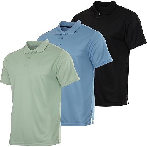 Real Essentials 3 Pack: Men's Quick-Dry Short Sleeve Athletic Performance Polo Shirt (Available in Big & Tall)