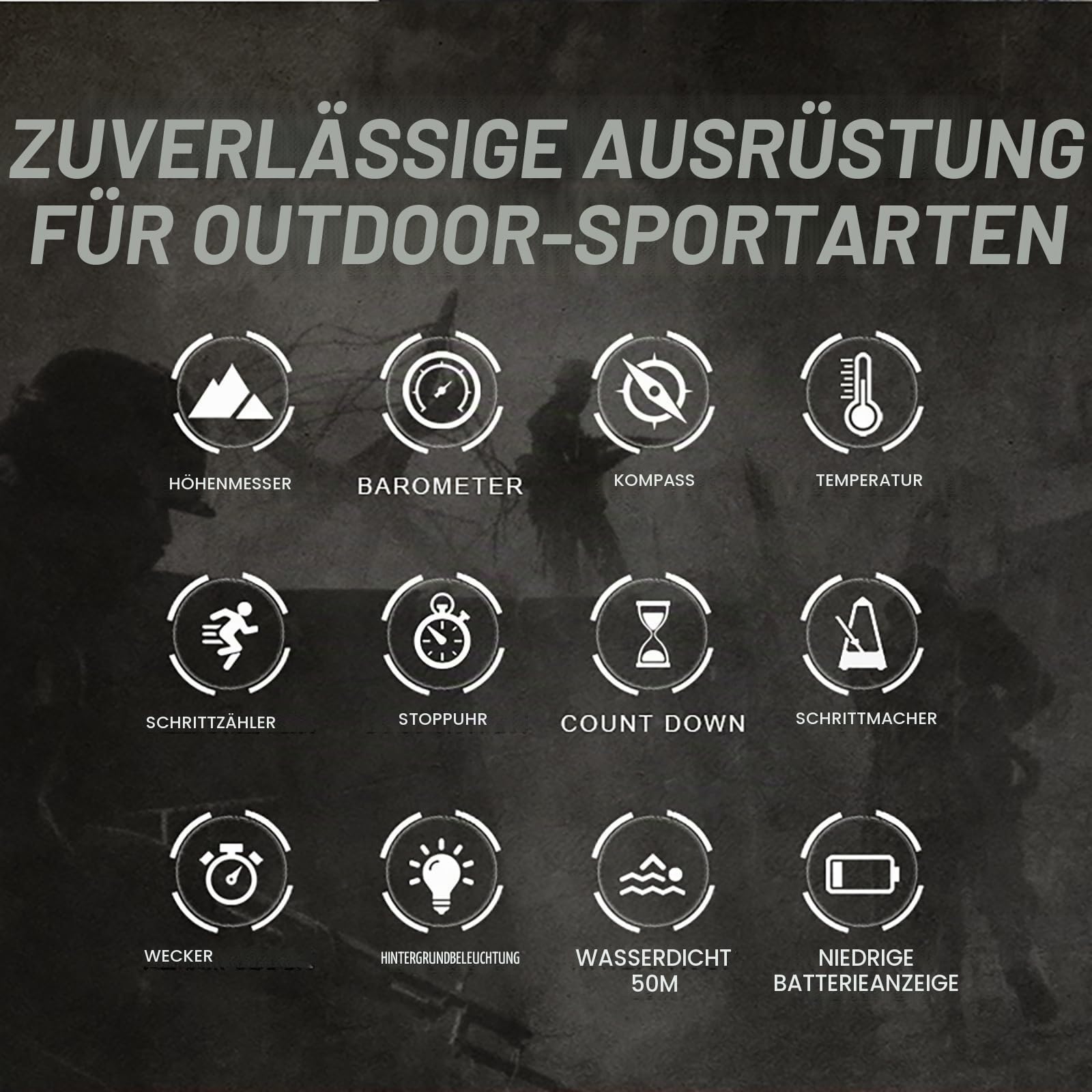 Militär Uhr Herren Kompass Höhenmesser Barometer Outdoor Digitaluhr Schrittzähler ohne app und Handy Herrenuhr Digital Robuste Armbanduhr Military Watch Tactical 5 ATM Wasserdicht Sport Junge