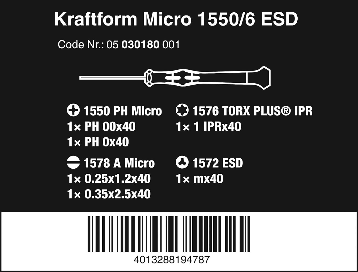 1550/6 ESD Screwdrvr set for electronic applications