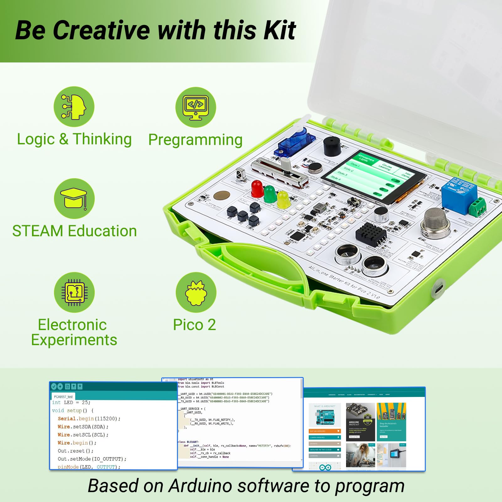 ELECROW Kit de démarrage tout-en-un pour Pico 2 RP2350 avec conception de carte commune et tutoriels en ligne, 17 capteurs et 21 leçons