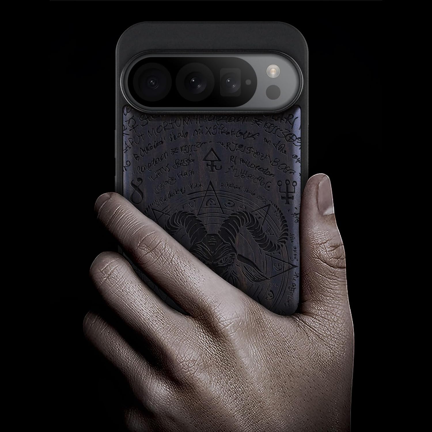 Carveit Wood Case for Pixel 9 Pro Case [Natural Wood & Black Soft TPU] Shockproof Protective Unique Wooden Cover Compatible with Google Pixel 9 Pro (Horned Goat-Blackwood)