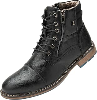 Motorcycle Combat Work Boots for Man - Casual Oxford Boots Mens Chelsea Chukka Ankle Boots Fashion Dress Boot Leather Upper Cap Toe Lace-Up Side Zipper Fashion Casual Shoes