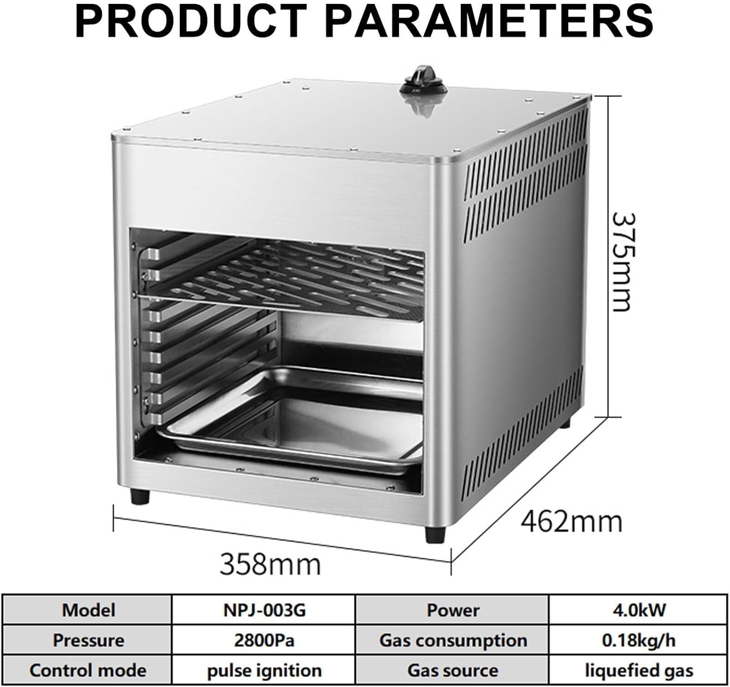 Commercial indoor countertop oven, gas steak grill, 800°C constant temperature grill, adjustable temperature, for roasting and grilling chicken, beef, pork and vegetables(NPJ003G)