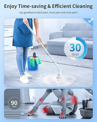 Miniatura 4 de Limpiador giratorio eléctrico, cepillo de limpieza de ducha inalámbrico de 1000 RPM, 4 cabezales reemplazables, limpiador de mano de 49 pulgadas