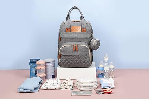 Miniatura 3 de Rozi's Choice Bolsa de pañales impermeable extragrande con cambiador, bolsillo aislado, puerto de carga USB, baby shower, Gris, Mochila