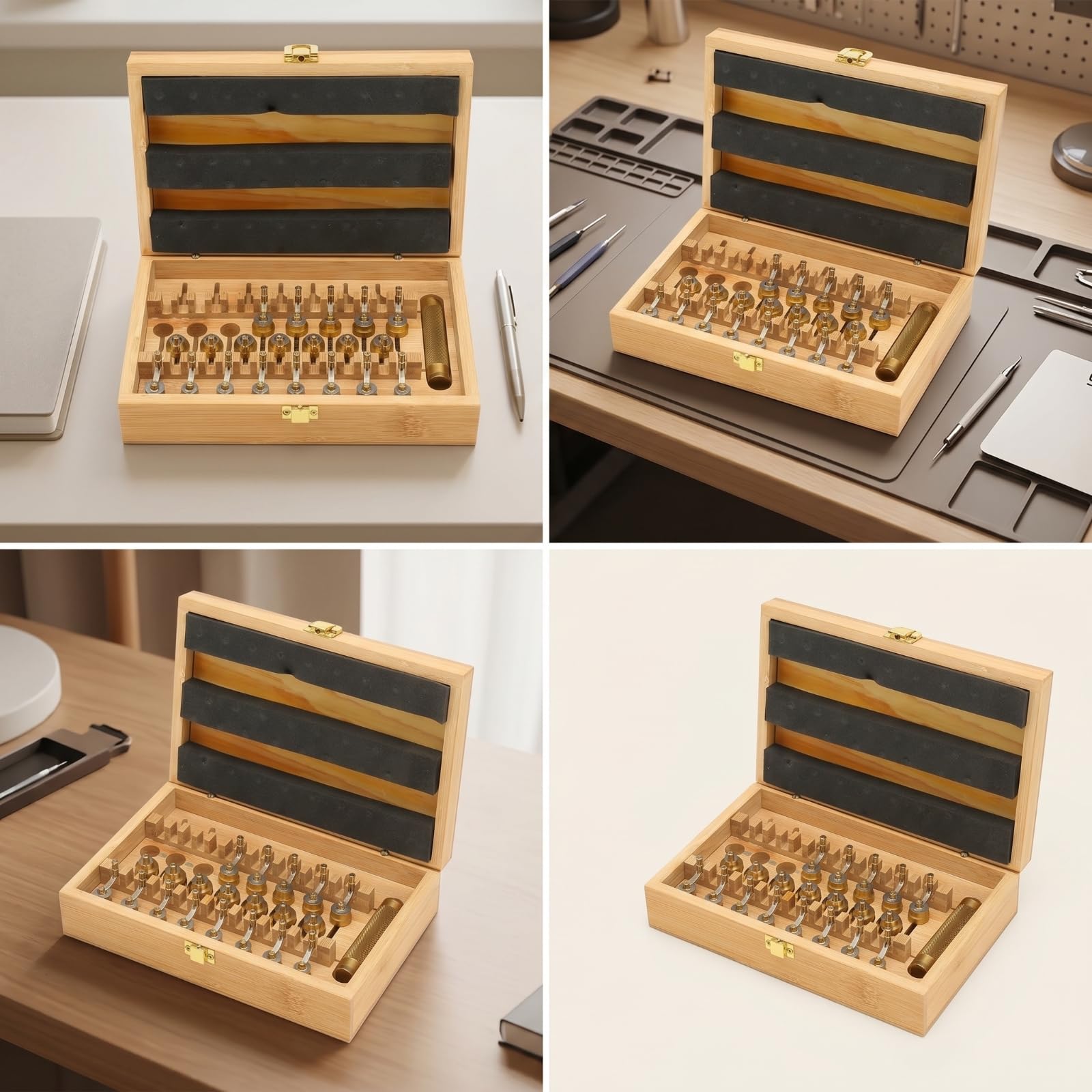 Harilla Watch Repair Winder Set Chiavi Carica Orologio Set Avvolgitori Chiave Ottone Strumento Manuale Custodia Legno Bambù con Scomparti per Manutenzione Orologi E Tasca Banco Lavoro Fai da Te