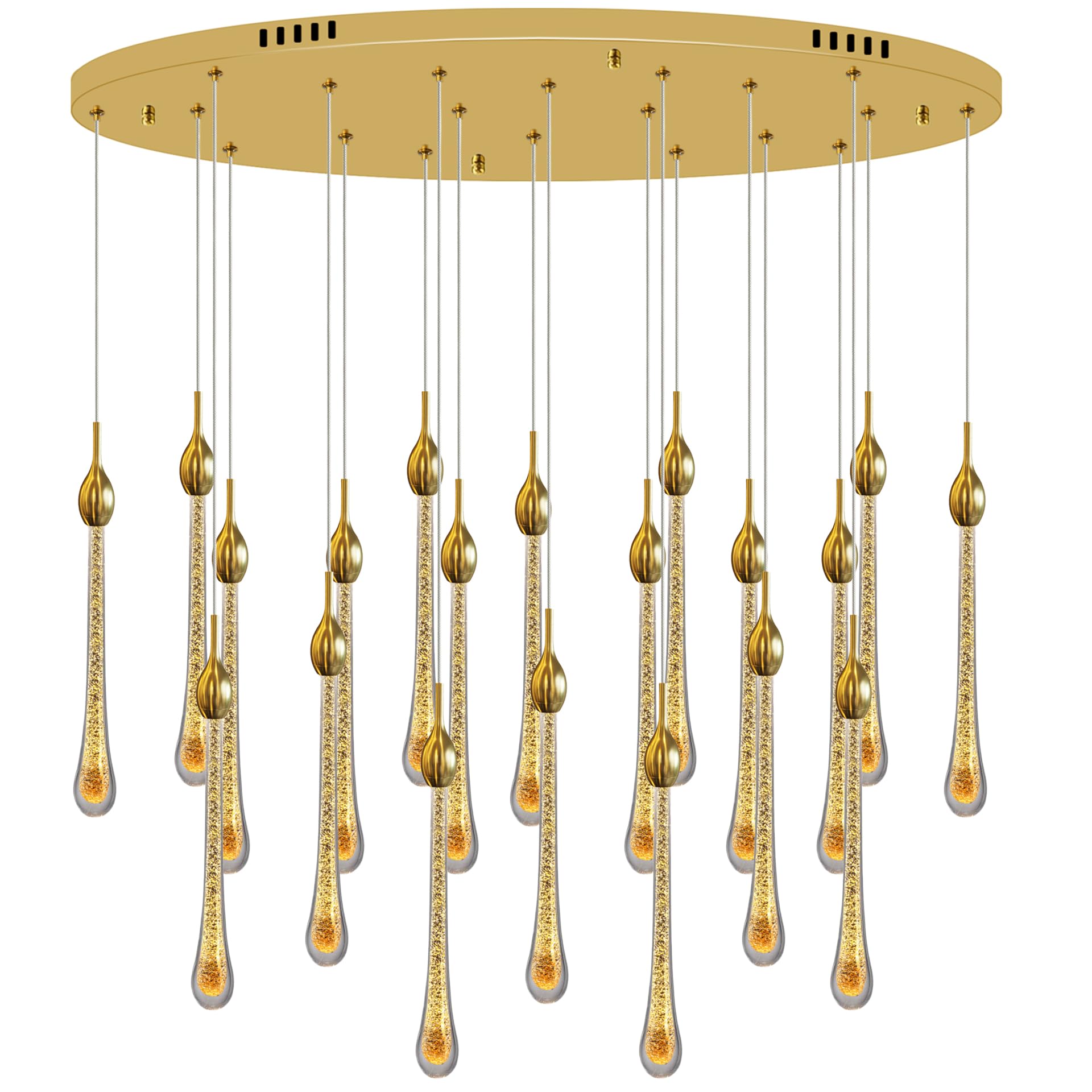 FYZDLAOR Linear Oval Chandeliers Modern 20-Light Raindrop Crystal Pendant Lights 80W LED 3CCT Dimmable Chandelier for Dining Room Kitchen Counter Ceiling Lighting Fixtures