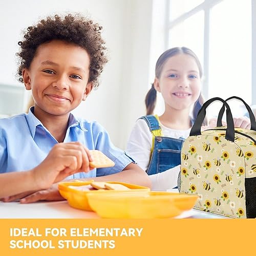 Miniatura 7 de Lonchera de abeja para niños, pequeñas bolsas de almuerzo aisladas, bonita lonchera reutilizable para mujeres, bolsas de almuerzo congelables