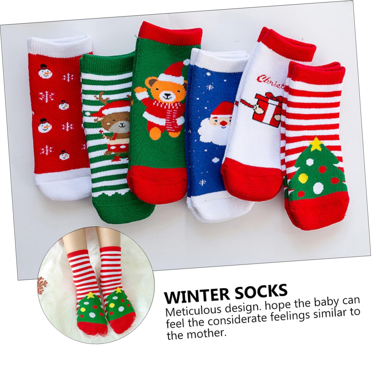 OUNONA 6paires Chaussettes Garçon Fille Coton Chaudes Noël Motifs Variés Antidérapantes pour Hiver