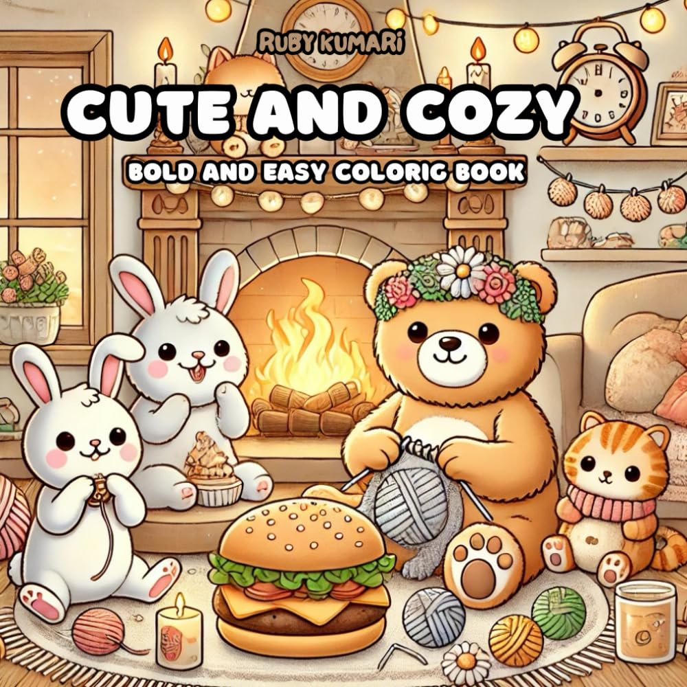 CUTE AND COZY Bold and Easy Coloring Book offers a delightful collection of hand-drawn illustrations.