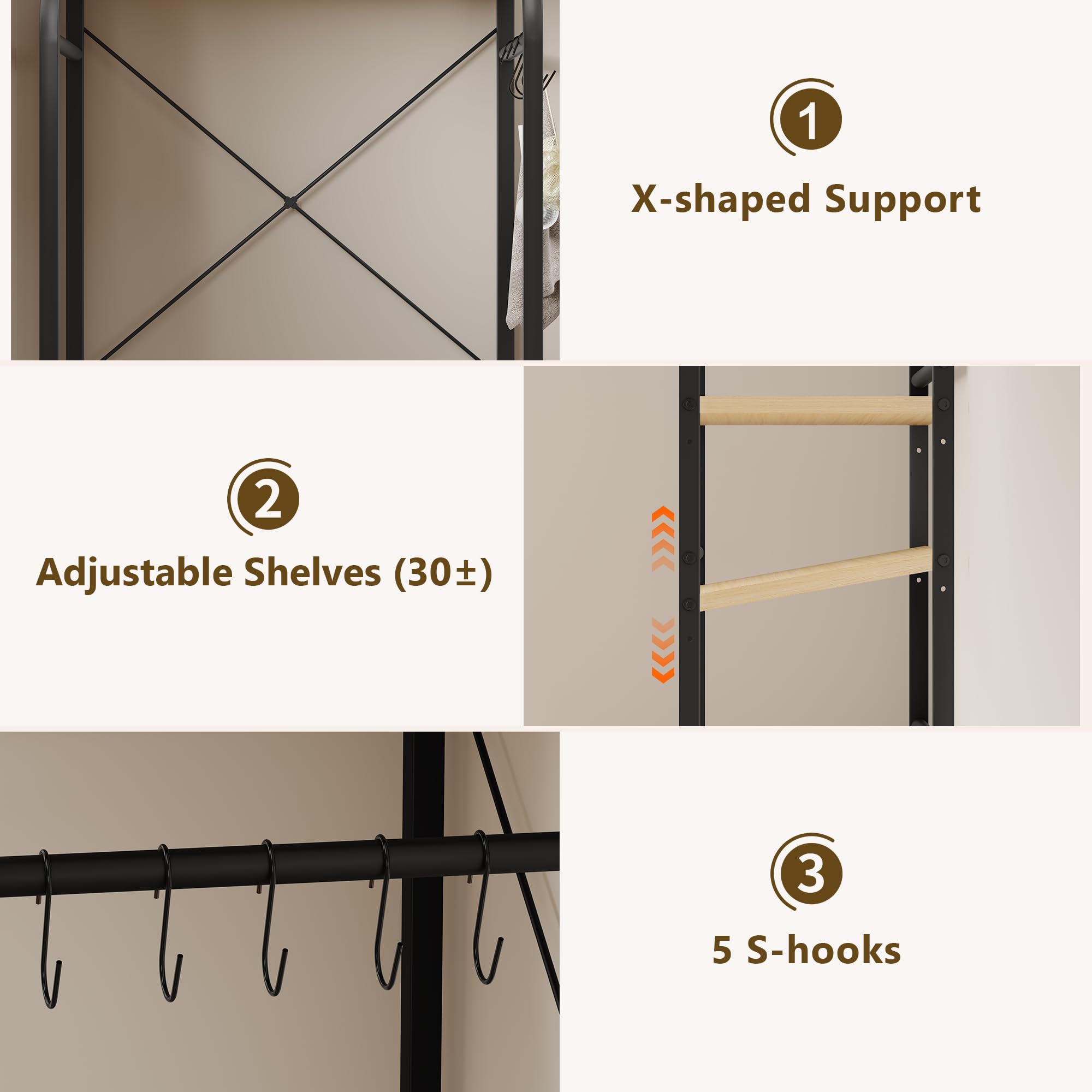 Feonase Waschmaschinenregal,Toilettenregal mit 3 Verstellbarer Ablage,Handtuchhalter,Waschmaschinenschrank für Badezimmer, Küche, Balkon,67x46x168cm (Schwarz)