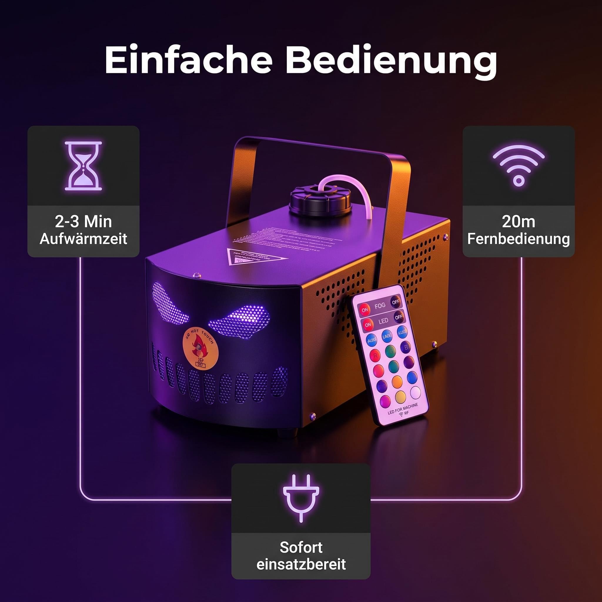 Nebelmaschine Halloween Kürbis 3D Gruselgesicht 500W RGB LED