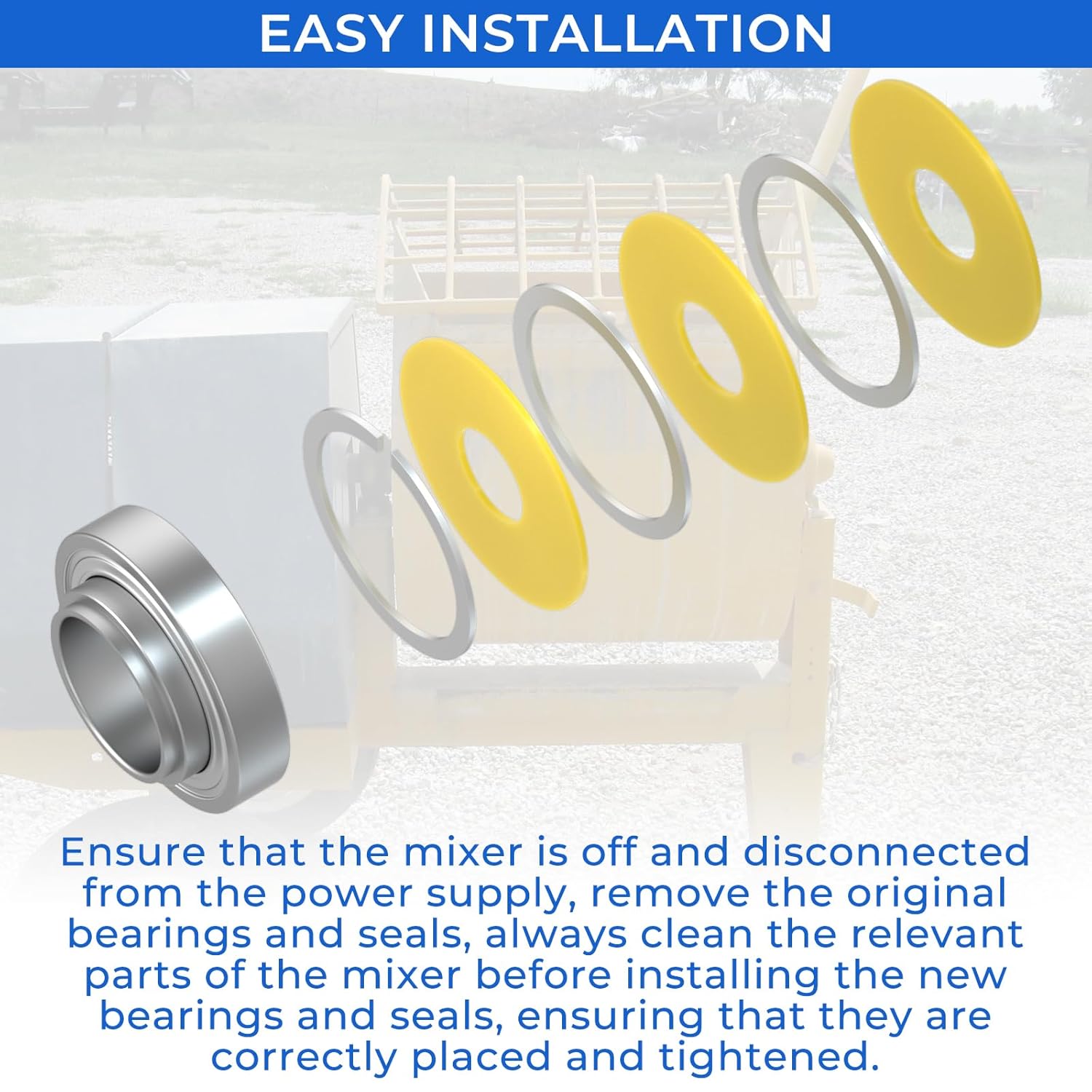 MOTOQUEEN for Stone and Toro ST23432 Stone Mortar Mixer Bearings Brand Mortar and Plaster Mixers with Washer Washer Split Seal Drum Yellow Bearing