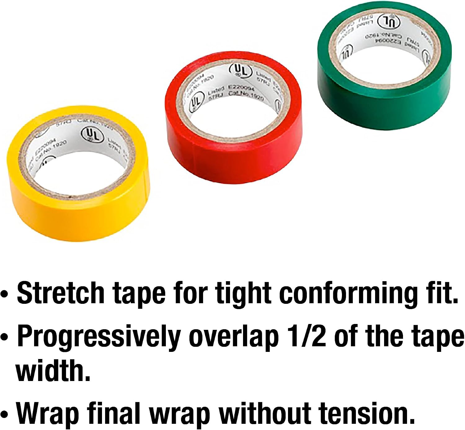 3 Piece Colored Vinyl Electrical Tape Set, 3 Colors 12 Feet x 3/4 inch, Identifying inputs on Sound Systems, Video Systems, Automotive Wiring - 837333